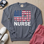 Patriotic NICU Nurse American Flag Sweatshirt - Blue Jean Comfort Colors Sweatshirt | HugTee