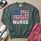 Patriotic NICU Nurse American Flag Sweatshirt - Blue Spruce Comfort Colors Sweatshirt | HugTee