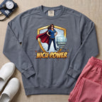 NICU Power Superhero Nurse Comic Sweatshirt - Blue Jean Comfort Colors Sweatshirt | HugTee