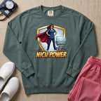 NICU Power Superhero Nurse Comic Sweatshirt - Blue Spruce Comfort Colors Sweatshirt | HugTee