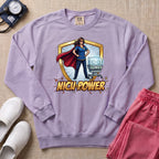 NICU Power Superhero Nurse Comic Sweatshirt - Orchid Comfort Colors Sweatshirt | HugTee