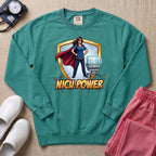 NICU Power Superhero Nurse Comic Sweatshirt - Seafoam Comfort Colors Sweatshirt | HugTee