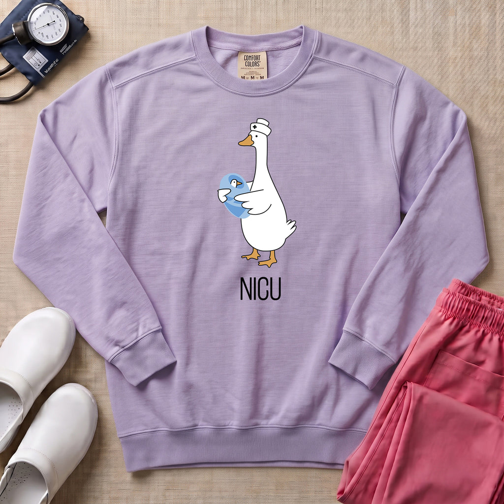 Cute Silly Goose NICU Nurse Sweatshirt - Orchid Comfort Colors Sweatshirt | HugTee