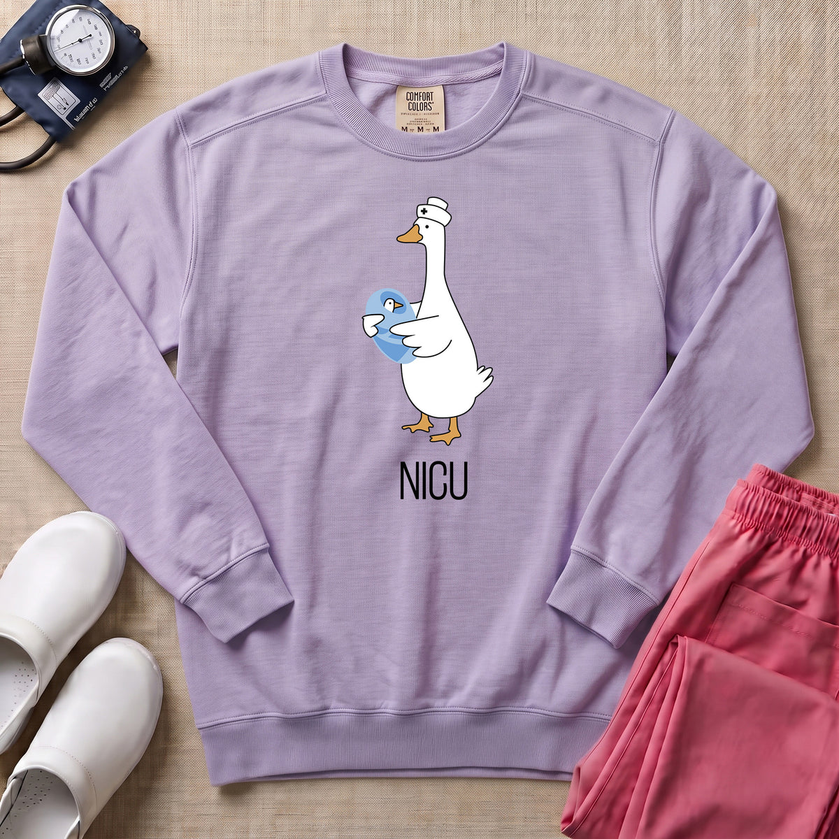 Cute Silly Goose NICU Nurse Sweatshirt - Orchid Comfort Colors Sweatshirt | HugTee