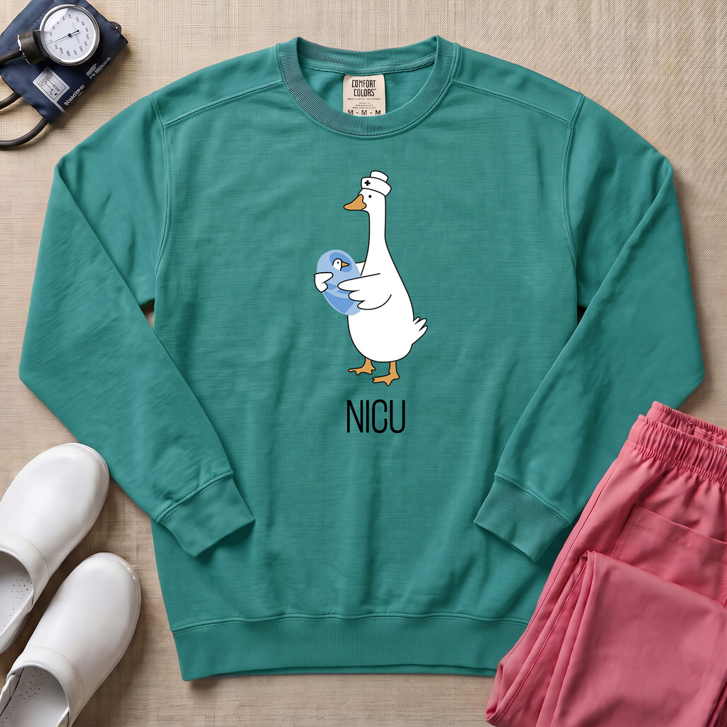 Cute Silly Goose NICU Nurse Sweatshirt - Seafoam Comfort Colors Sweatshirt | HugTee