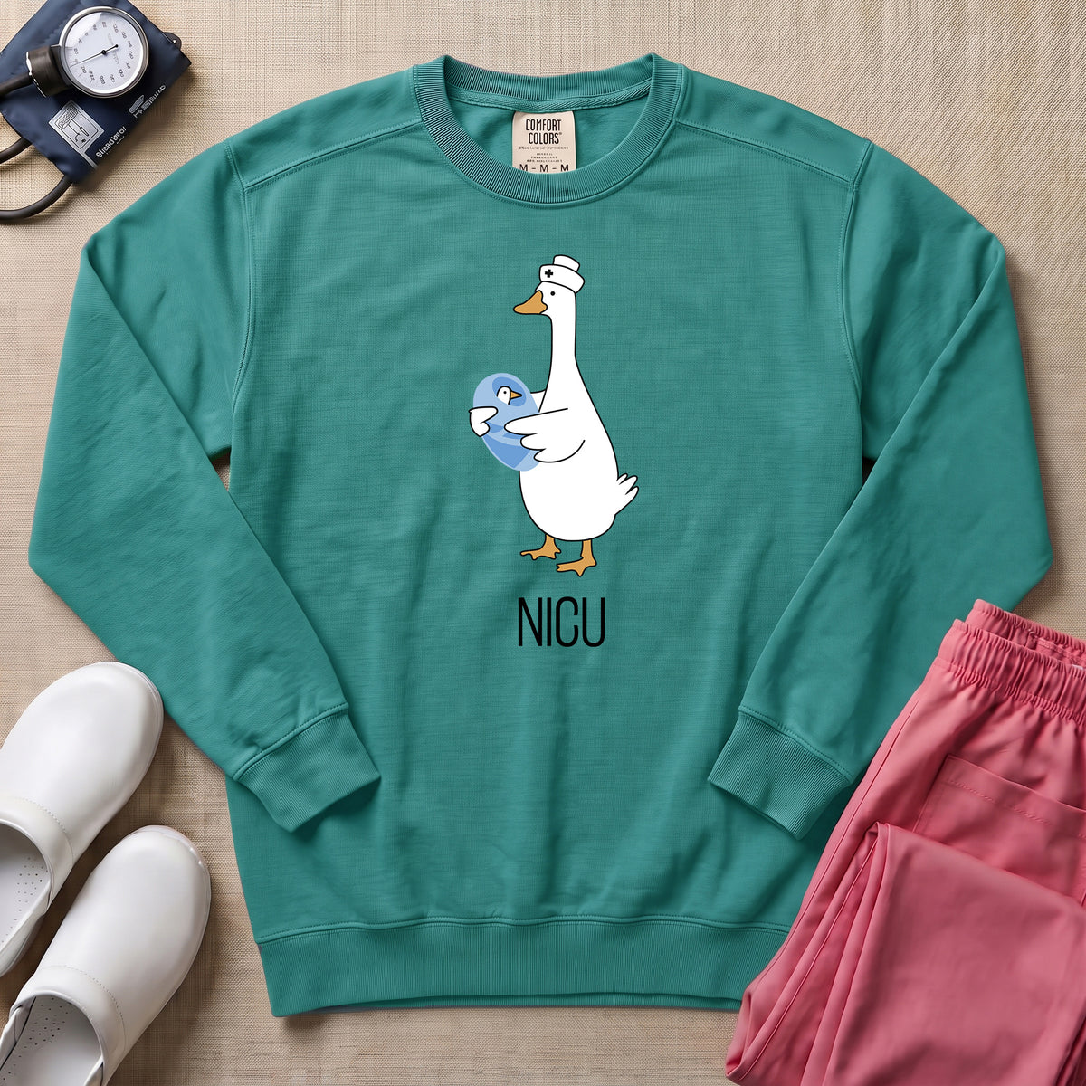 Cute Silly Goose NICU Nurse Sweatshirt - Seafoam Comfort Colors Sweatshirt | HugTee