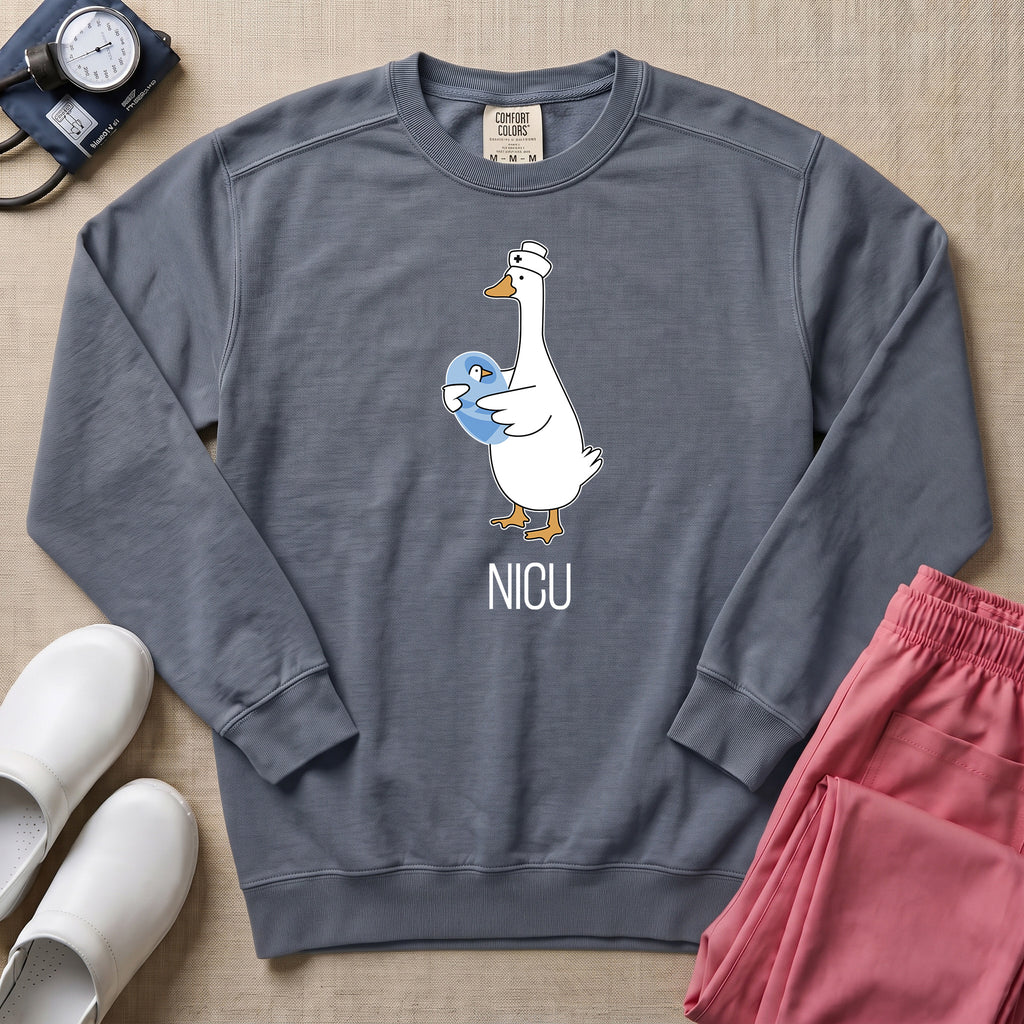 Cute Silly Goose NICU Nurse Sweatshirt - Blue Jean Comfort Colors Sweatshirt | HugTee