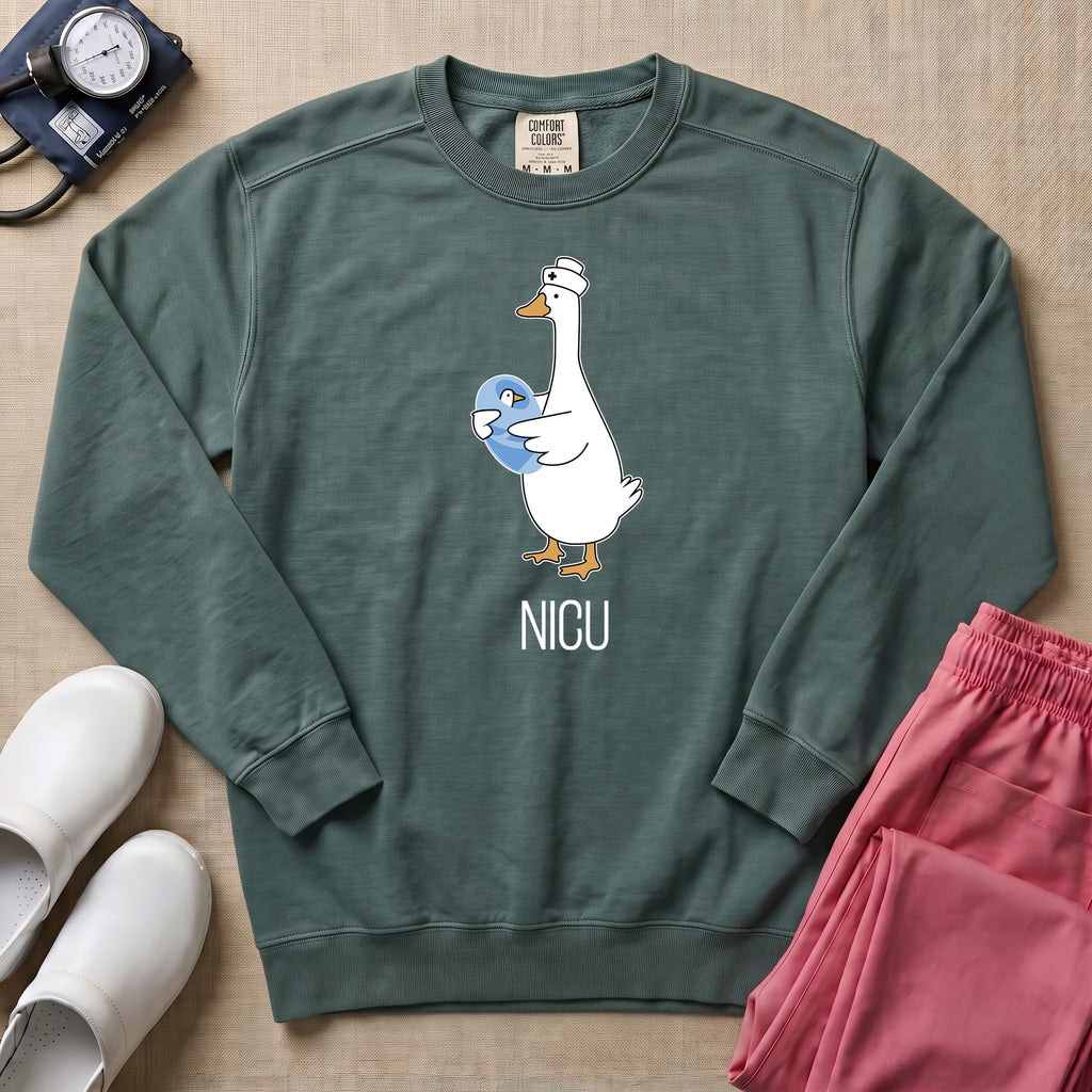 Cute Silly Goose NICU Nurse Sweatshirt - Blue Spruce Comfort Colors Sweatshirt | HugTee