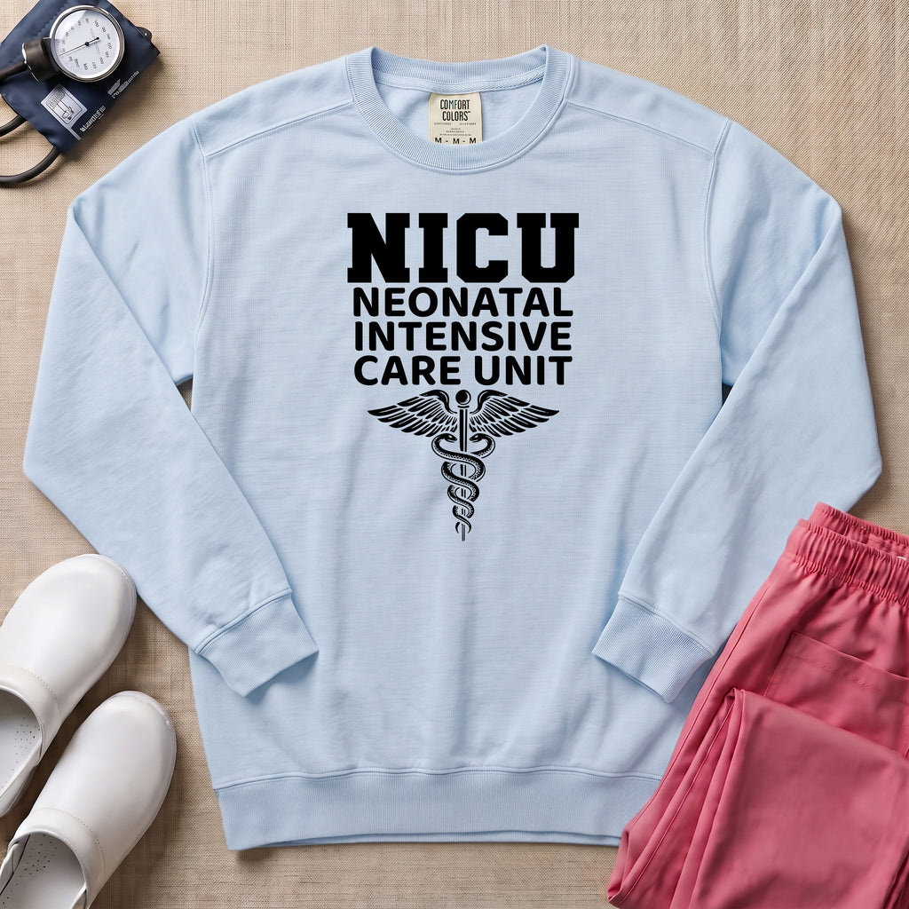 Classic NICU Neonatal Intensive Care Unit Sweatshirt - Chambray Comfort Colors Sweatshirt | HugTee