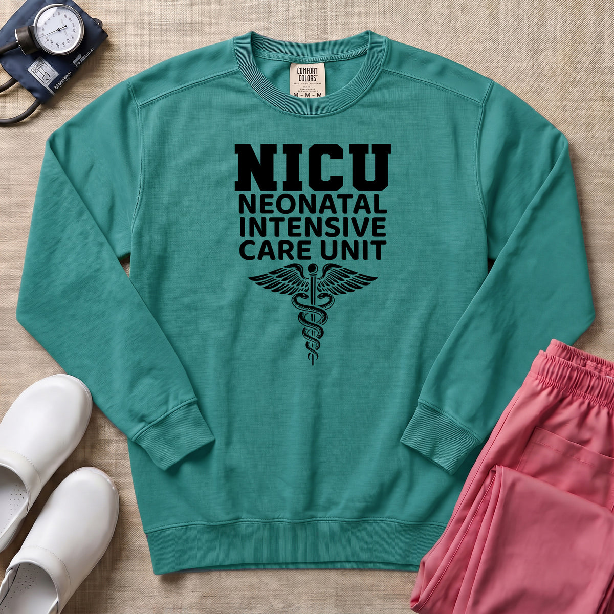 Classic NICU Neonatal Intensive Care Unit Sweatshirt - Seafoam Comfort Colors Sweatshirt | HugTee