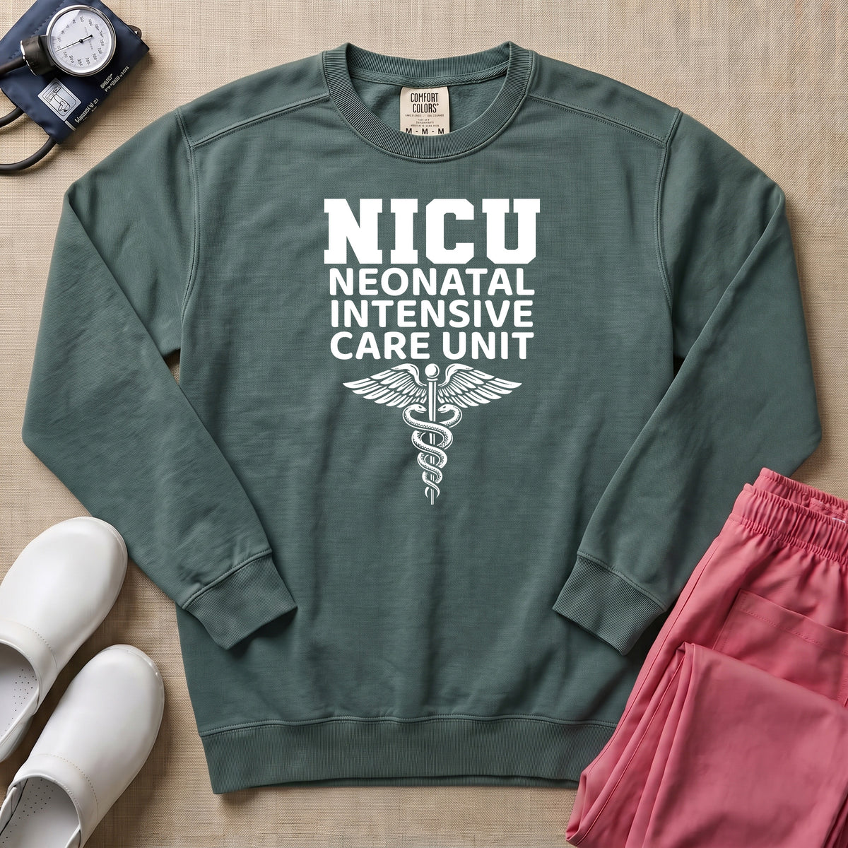 Classic NICU Neonatal Intensive Care Unit Sweatshirt - Blue Spruce Comfort Colors Sweatshirt | HugTee
