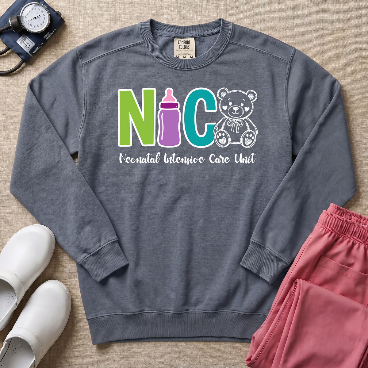 Cute Teddy Bear Neonatal Intensive Care Unit NICU Sweatshirt - Blue Jean Comfort Colors Sweatshirt | HugTee