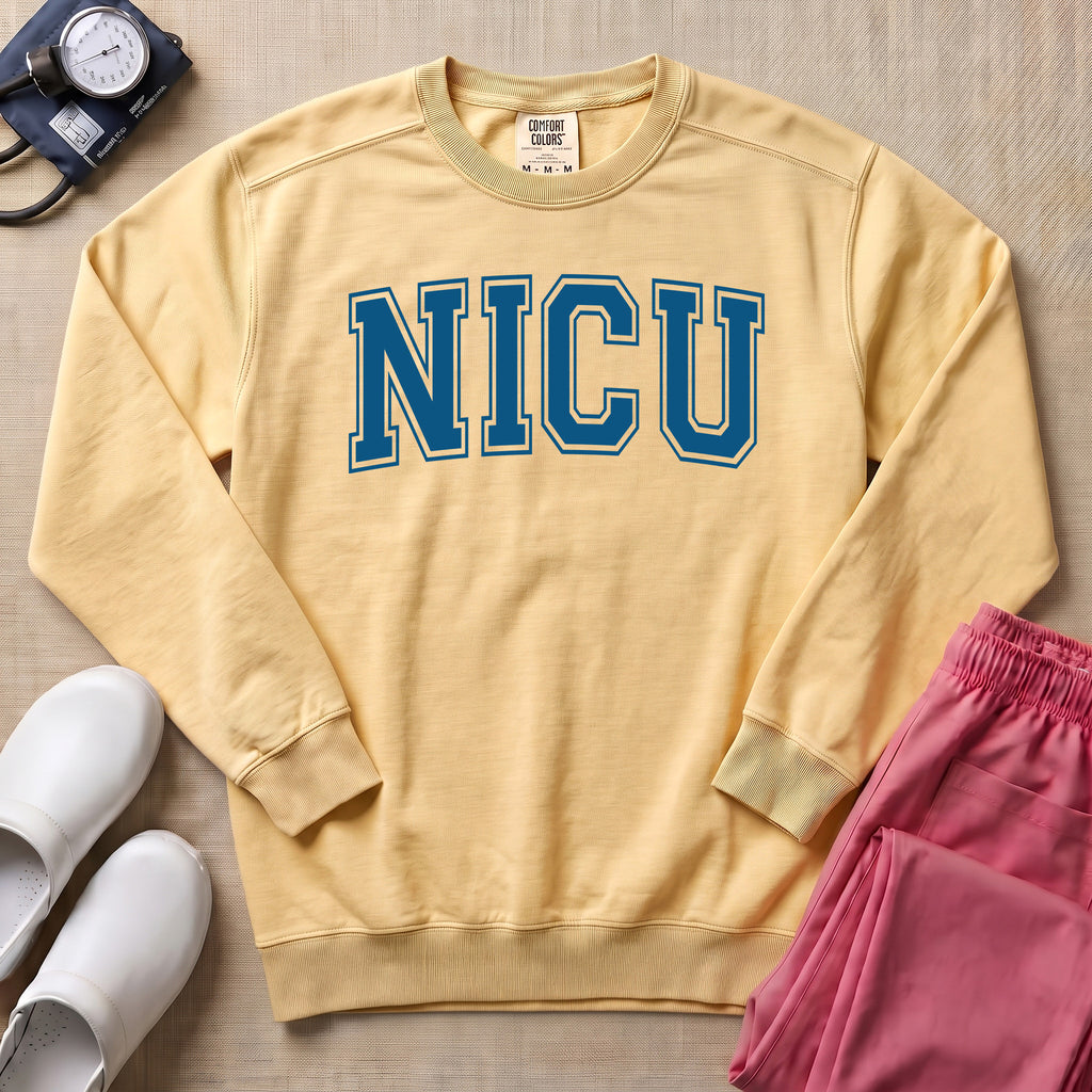 Classic Collegiate NICU Nurse Sweatshirt - Butter Comfort Colors Sweatshirt | HugTee