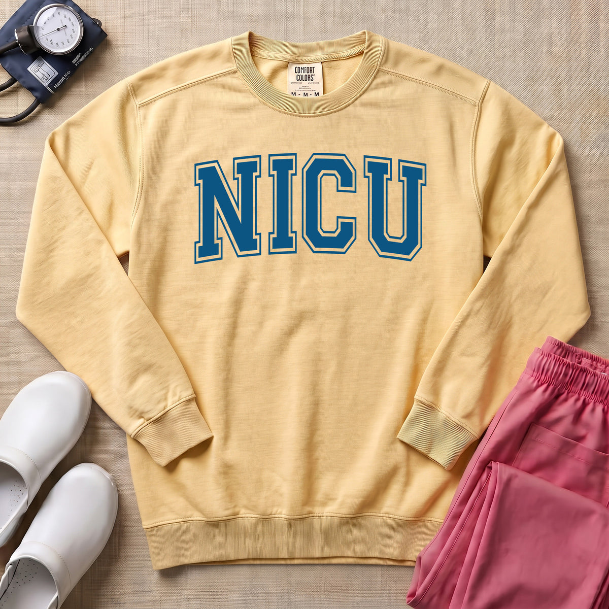 Classic Collegiate NICU Nurse Sweatshirt - Butter Comfort Colors Sweatshirt | HugTee