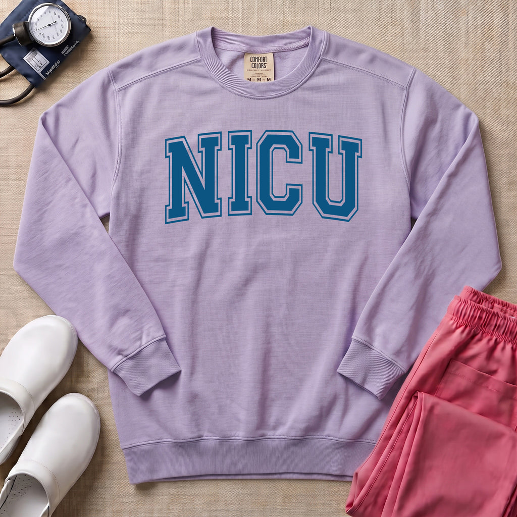 Classic Collegiate NICU Nurse Sweatshirt - Orchid Comfort Colors Sweatshirt | HugTee
