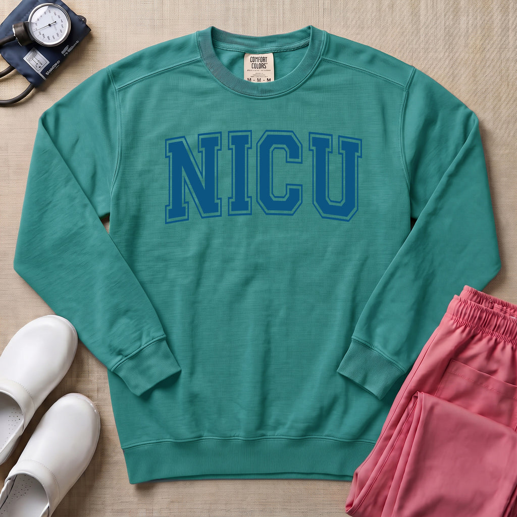 Classic Collegiate NICU Nurse Sweatshirt - Seafoam Comfort Colors Sweatshirt | HugTee