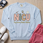NICU Tiny Humans Massive Attitudes Funny Nurse Sweatshirt - Chambray Comfort Colors Sweatshirt | HugTee