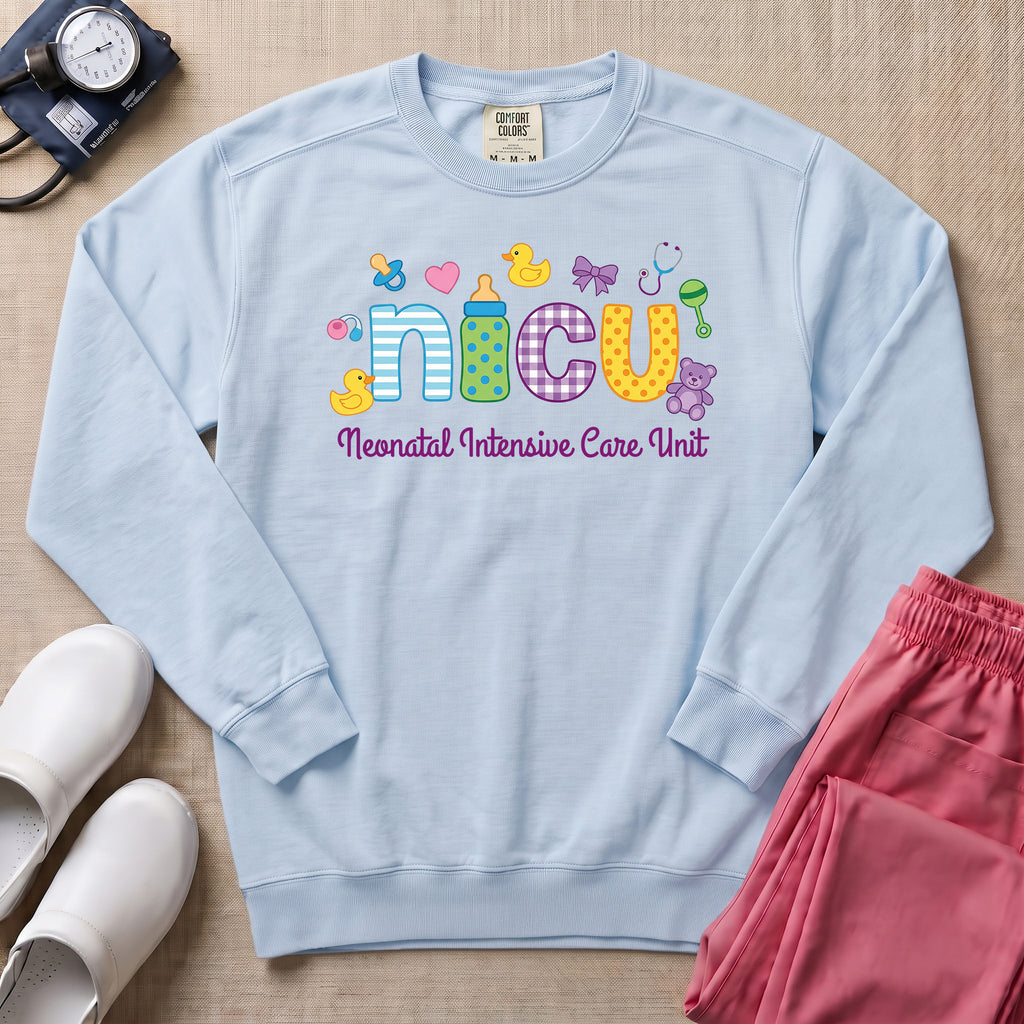 Cute Neonatal Intensive Care Unit NICU Sweatshirt - Chambray Comfort Colors Sweatshirt | HugTee