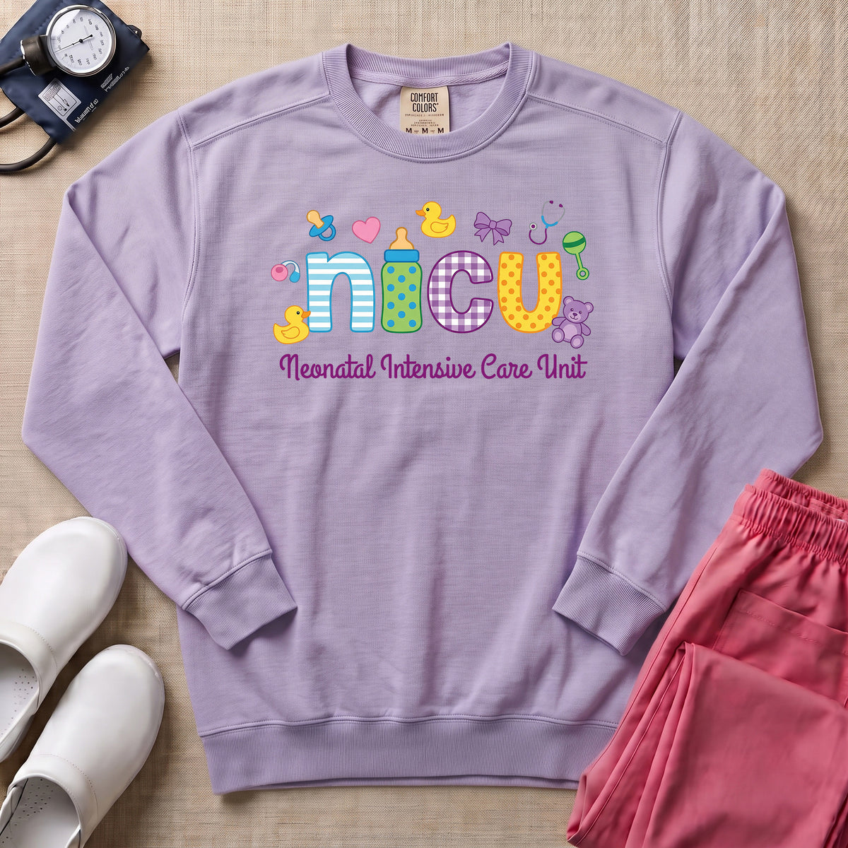 Cute Neonatal Intensive Care Unit NICU Sweatshirt - Orchid Comfort Colors Sweatshirt | HugTee