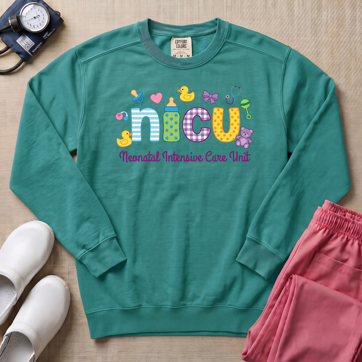 Cute Neonatal Intensive Care Unit NICU Sweatshirt - Seafoam Comfort Colors Sweatshirt | HugTee