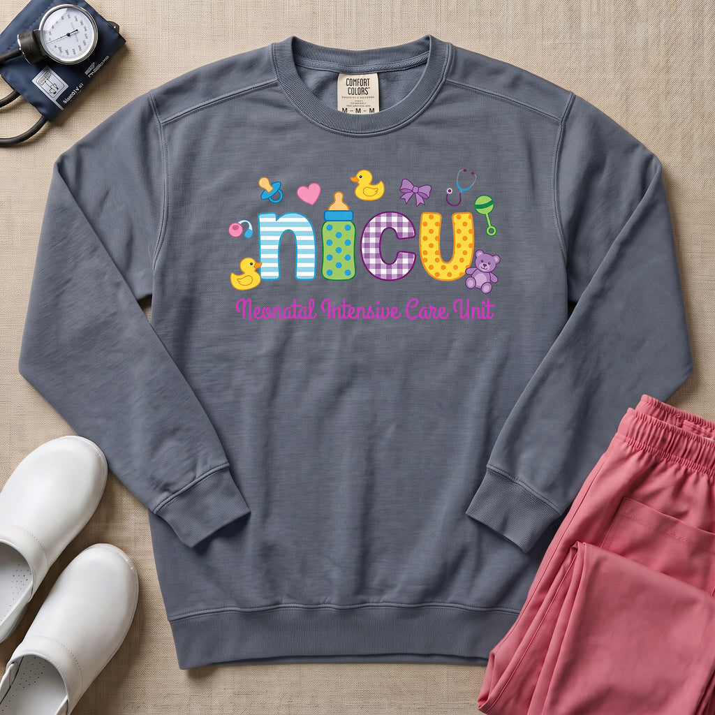 Cute Neonatal Intensive Care Unit NICU Sweatshirt - Blue Jean Comfort Colors Sweatshirt | HugTee