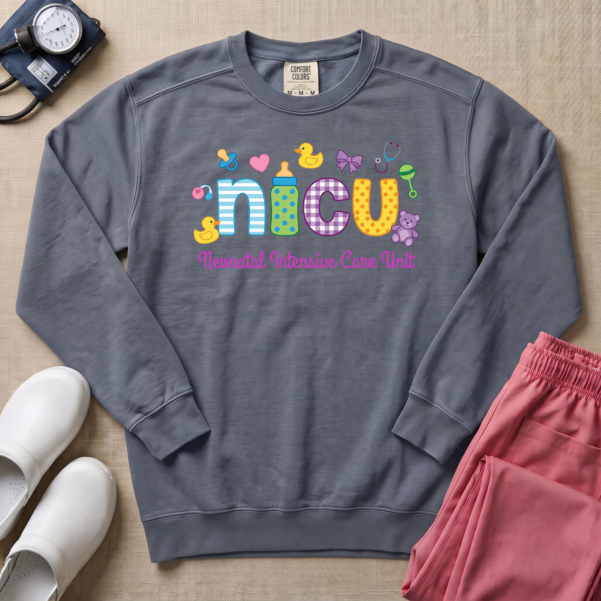 Cute Neonatal Intensive Care Unit NICU Sweatshirt - Blue Jean Comfort Colors Sweatshirt | HugTee