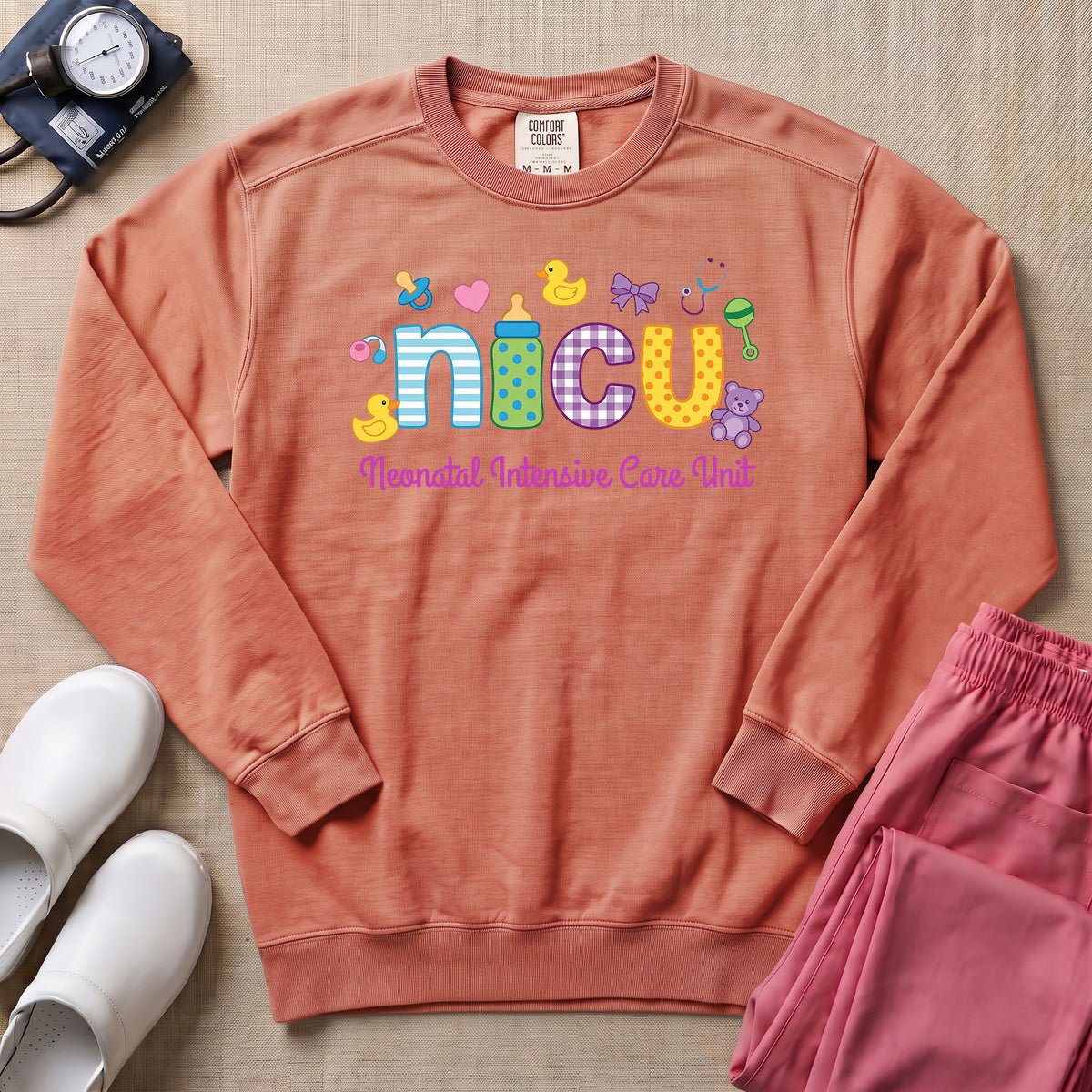 Cute Neonatal Intensive Care Unit NICU Sweatshirt - Terracotta Comfort Colors Sweatshirt | HugTee