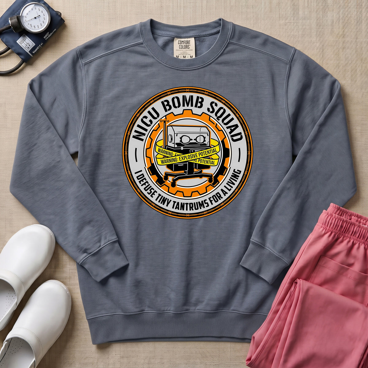 Funny NICU Bomb Squad Nurse Sweatshirt - Blue Jean Comfort Colors Sweatshirt | HugTee