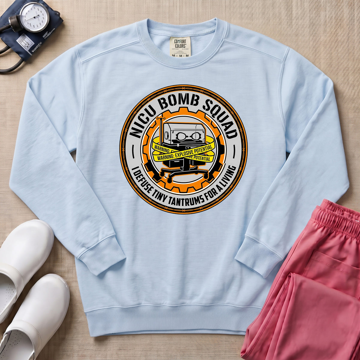 Funny NICU Bomb Squad Nurse Sweatshirt - Chambray Comfort Colors Sweatshirt | HugTee