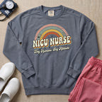 Retro Rainbow NICU Nurse Tiny Humans Sweatshirt - Blue Jean Comfort Colors Sweatshirt | HugTee