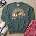 Retro Rainbow NICU Nurse Tiny Humans Sweatshirt - Blue Spruce Comfort Colors Sweatshirt | HugTee