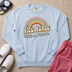 Retro Rainbow NICU Nurse Tiny Humans Sweatshirt - Chambray Comfort Colors Sweatshirt | HugTee