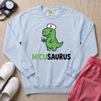 Funny NICUSAURUS Dinosaur Nurse Cute NICU Sweatshirt - Chambray Comfort Colors Sweatshirt | HugTee