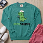 Funny NICUSAURUS Dinosaur Nurse Cute NICU Sweatshirt - Seafoam Comfort Colors Sweatshirt | HugTee