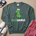 Funny NICUSAURUS Dinosaur Nurse Cute NICU Sweatshirt - Blue Spruce Comfort Colors Sweatshirt | HugTee