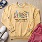 Nurse Night Shift Vibrating on Caffeine and Chaos Sweatshirt - Butter Comfort Colors Sweatshirt | HugTee