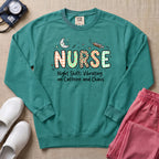 Nurse Night Shift Vibrating on Caffeine and Chaos Sweatshirt - Seafoam Comfort Colors Sweatshirt | HugTee