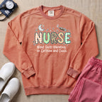 Nurse Night Shift Vibrating on Caffeine and Chaos Sweatshirt - Terracotta Comfort Colors Sweatshirt | HugTee