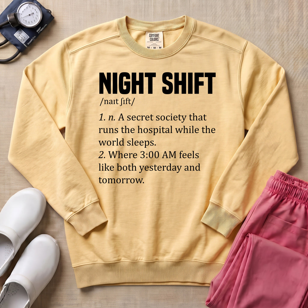 Funny Night Shift Nurse Definition Sweatshirt - Butter Comfort Colors Sweatshirt | HugTee