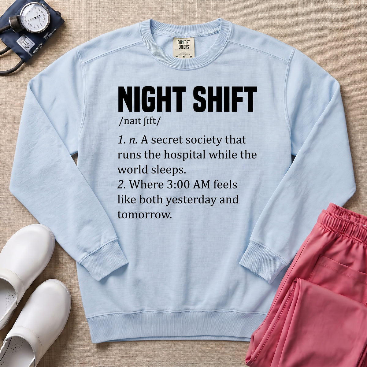Funny Night Shift Nurse Definition Sweatshirt - Chambray Comfort Colors Sweatshirt | HugTee