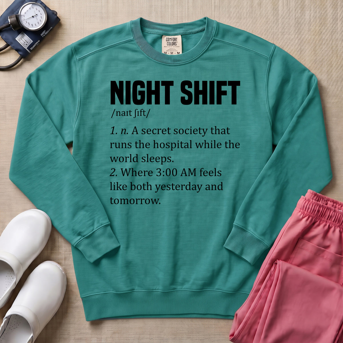 Funny Night Shift Nurse Definition Sweatshirt - Seafoam Comfort Colors Sweatshirt | HugTee