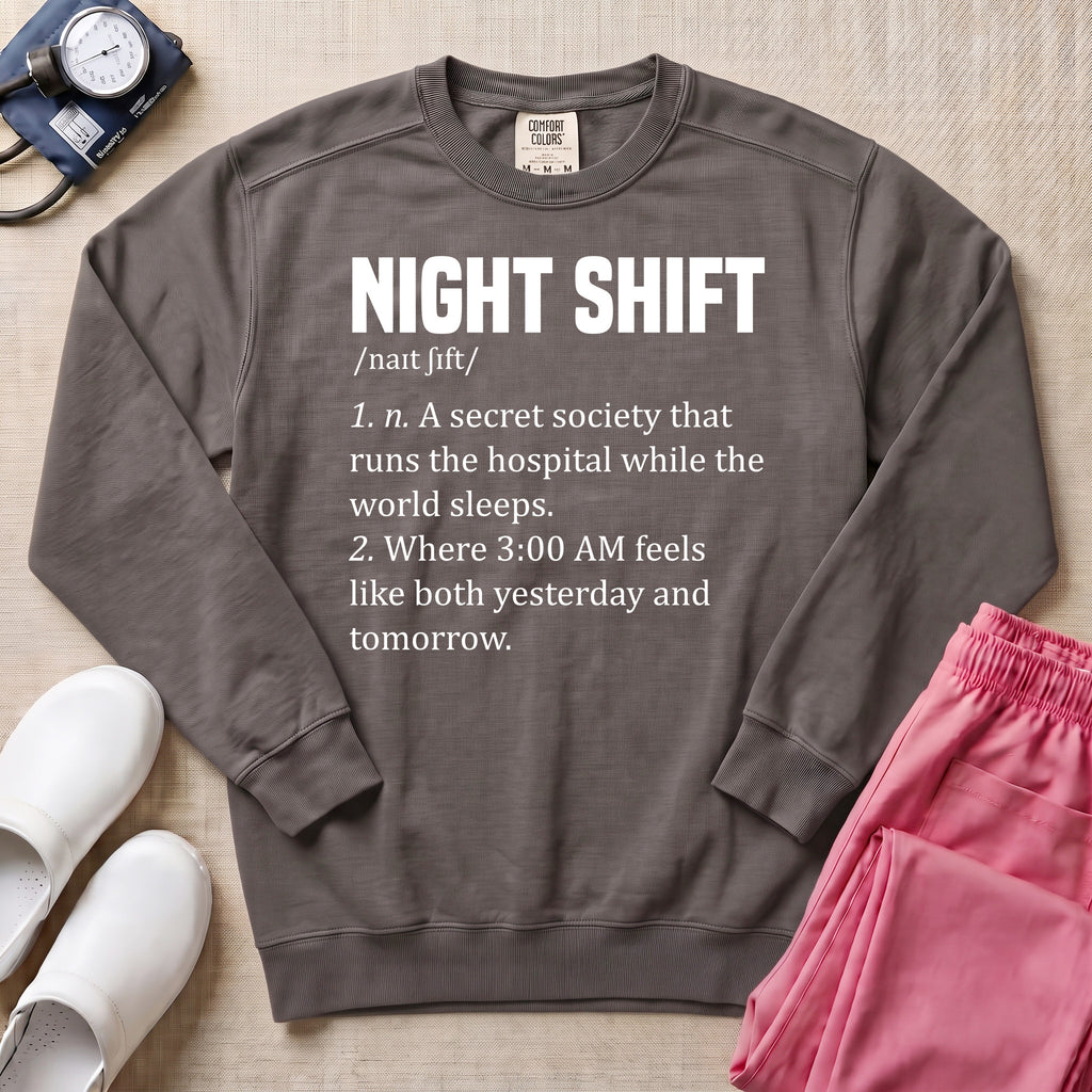 Funny Night Shift Nurse Definition Sweatshirt - Pepper Lifestyle Hero Mockup | HugTee