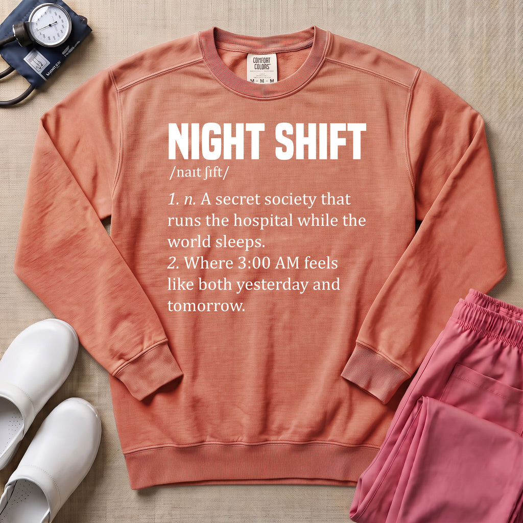 Funny Night Shift Nurse Definition Sweatshirt - Terracotta Comfort Colors Sweatshirt | HugTee