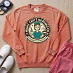 Funny Retro Night Shift Caffeine & Chaos Nurse Sweatshirt - Terracotta Comfort Colors Sweatshirt | HugTee