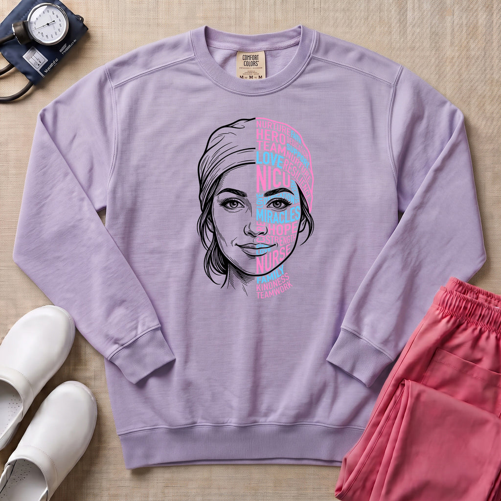 Nurse Hero Word Art Face Sweatshirt - Orchid Comfort Colors Sweatshirt | HugTee