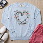 Boho Floral Stethoscope Heart Nurse Gift Sweatshirt - Chambray Comfort Colors Sweatshirt | HugTee