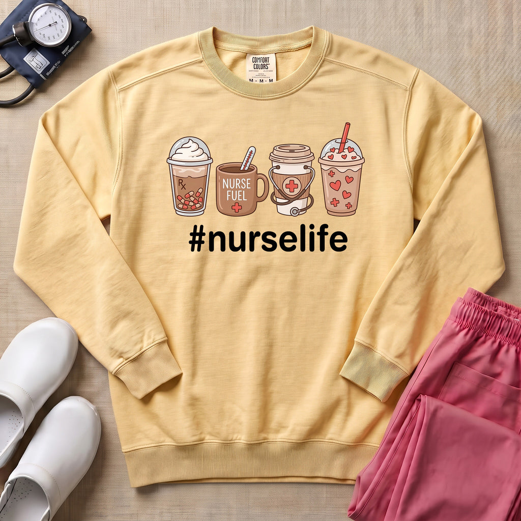 Cute Coffee Lover Nurse Fuel Hashtag Nurse Life Sweatshirt - Butter Comfort Colors Sweatshirt | HugTee