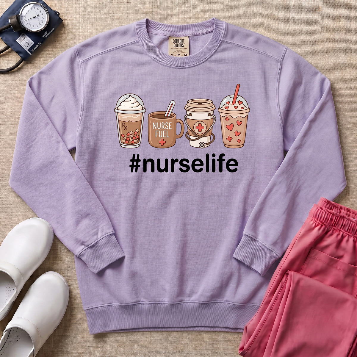 Cute Coffee Lover Nurse Fuel Hashtag Nurse Life Sweatshirt - Orchid Comfort Colors Sweatshirt | HugTee