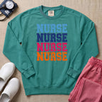 Retro Stacked Colorful Nurse Sweatshirt - Seafoam Comfort Colors Sweatshirt | HugTee