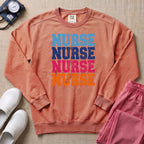 Retro Stacked Colorful Nurse Sweatshirt - Terracotta Comfort Colors Sweatshirt | HugTee